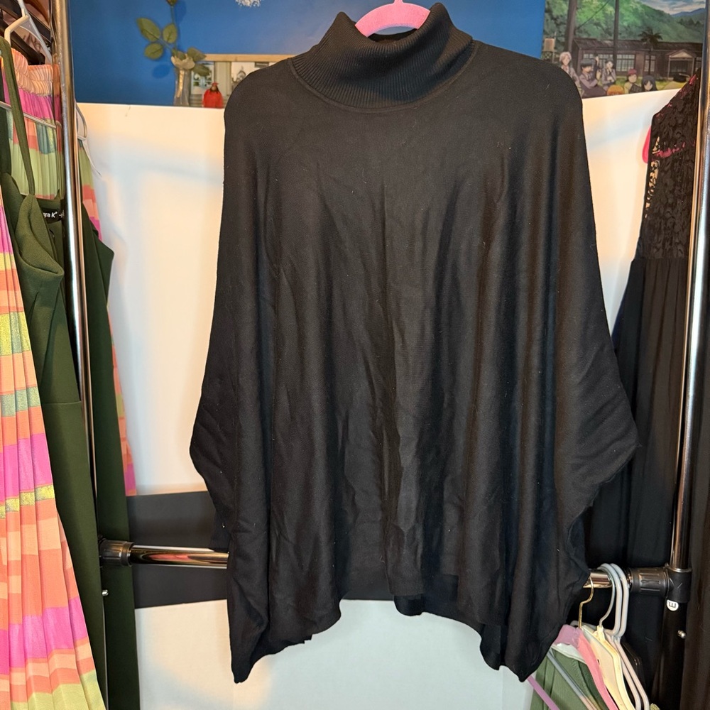 JM Collection size XX-Large Turtleneck Charcoal Knit Poncho-Style Top - Picture 7 of 8
